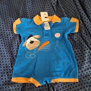 Dog playing baseball onesie 6 to 9 months